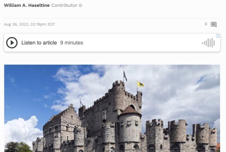 Image of article title and a castle surrounded by a moat